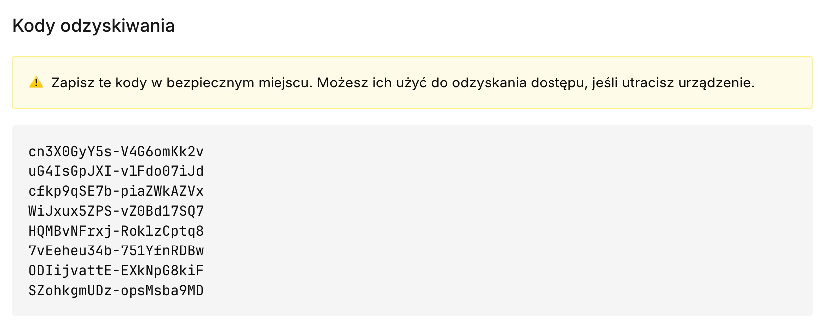 Kody odzyskiwania 2FA