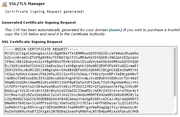 Generated Certificate Signing Request