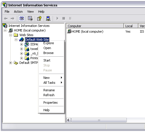 Internet Information Services (IIS) 6.0, Default Web Site, Properties