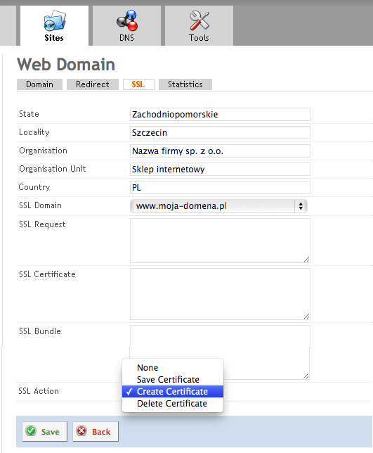 SSL Create Certificate Save