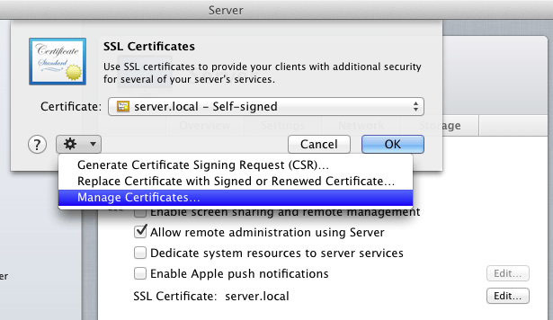 Manage Certificates...