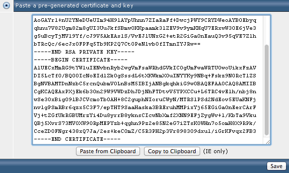 Paste pre-generated certificate and key