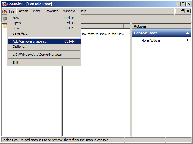 MMC / Menu File / Add/Remove Snap-in...