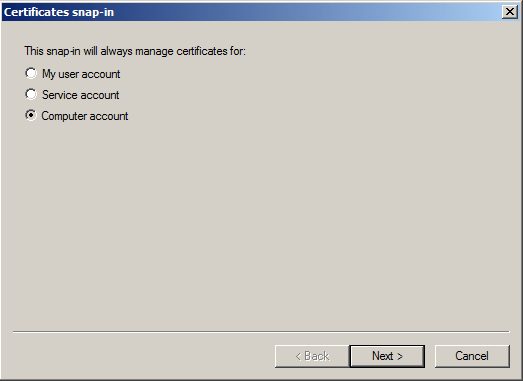 Certificates snap-in / Computer account