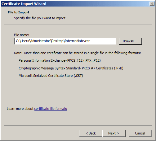 Certificate Import Wizard / File to Import