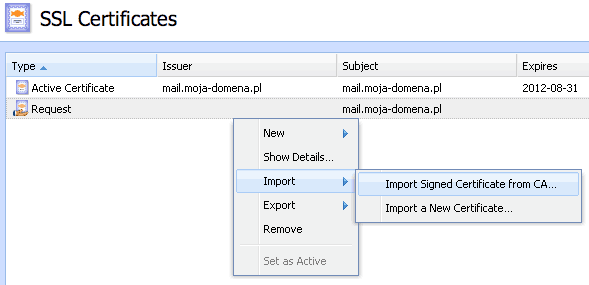 Import / Import Signed Certificate from CA...