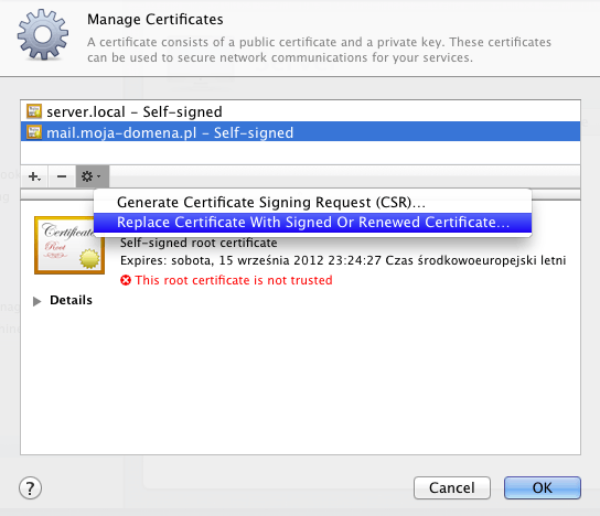 Manage Certificates...