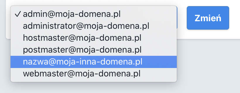 zmień email do weryfikacji domeny
