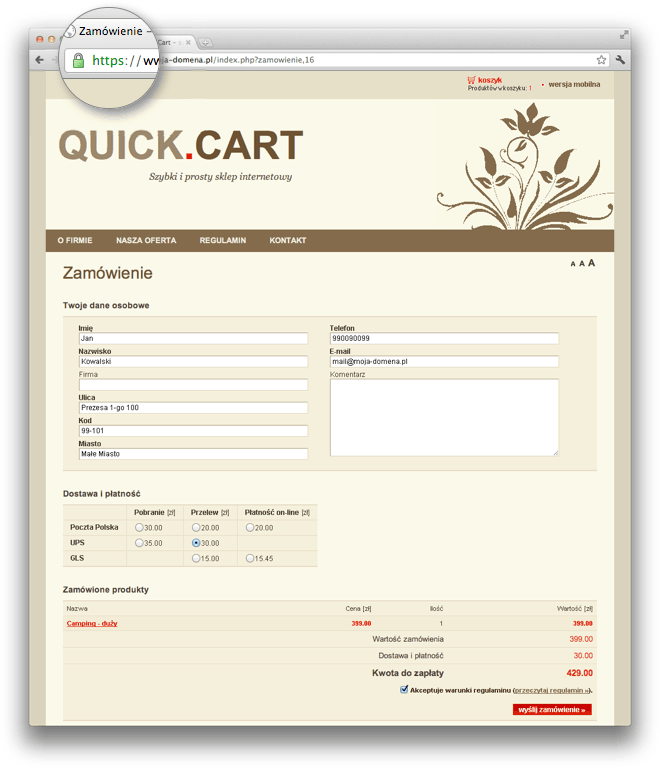 Quick.Cart rejestracja w sklepie